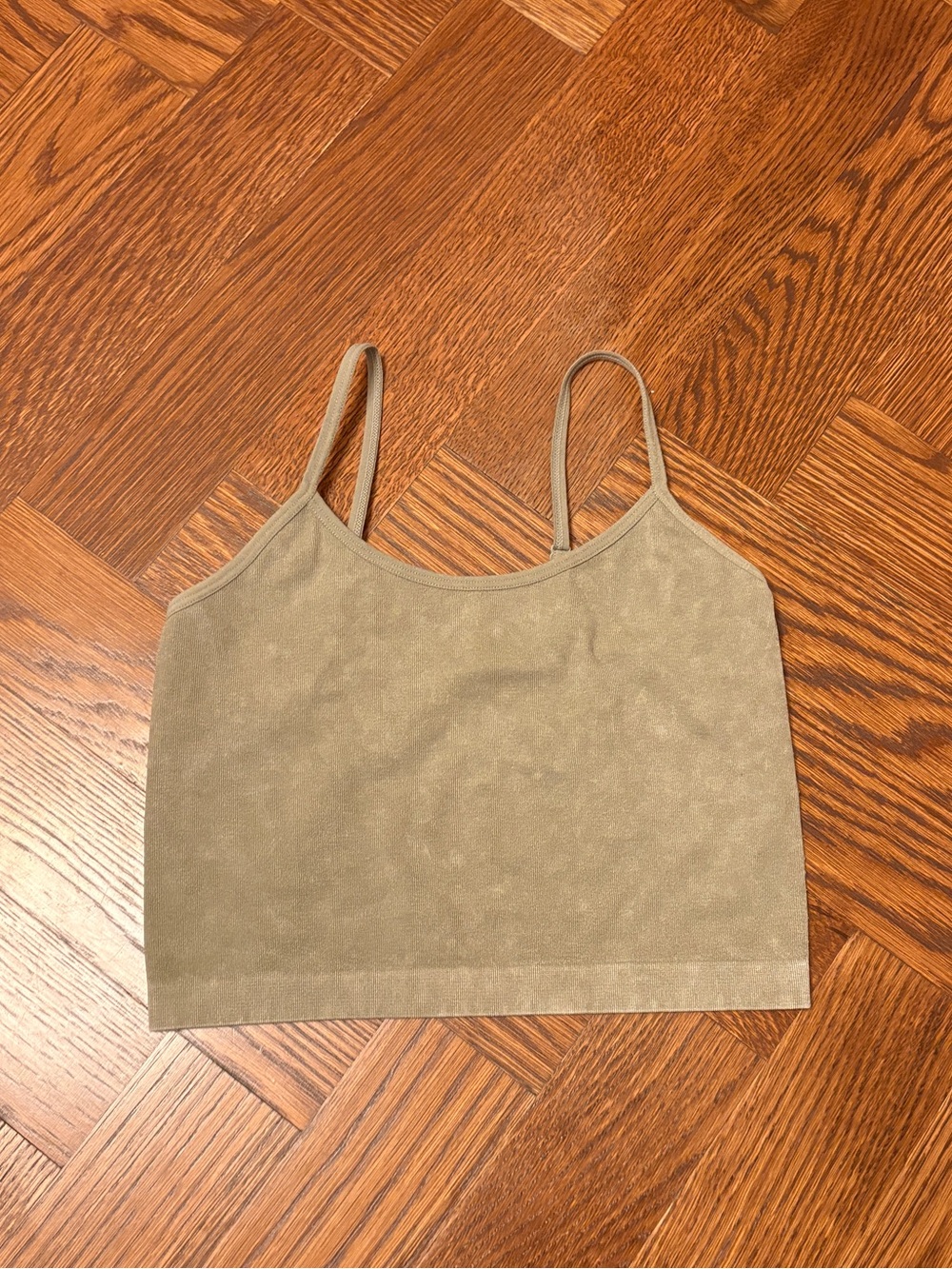 Women’s Olive Tank Crop Top with Spaghetti Straps